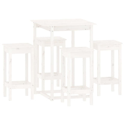 Set da Bar 5 pz Bianco in Legno Massello di Pino - homemem39
