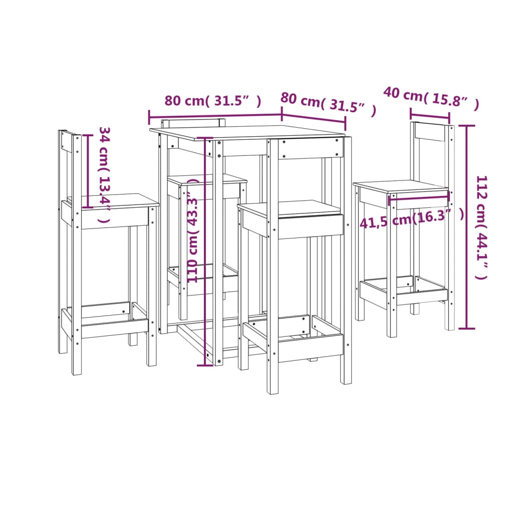 Set da Bar 5 pz in Legno Massello di Pino - homemem39