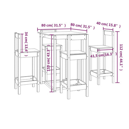 Set da Bar 5 pz in Legno Massello di Pino - homemem39