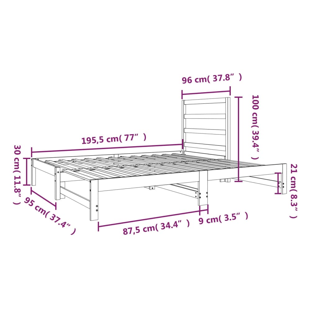 Dormeuse Estraibile 2x(90x190) cm Legno Massello di Pino | homemem39