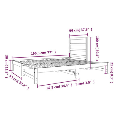 Dormeuse Estraibile 2x(90x190) cm Legno Massello di Pino | homemem39