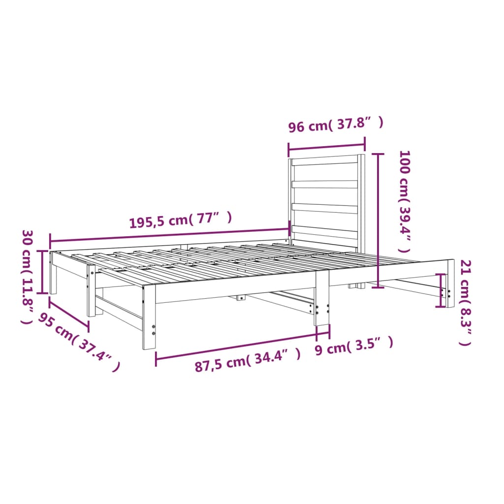 Dormeuse Estraibile Bianca 2x(90x190) cm Legno Massello di Pino | homemem39