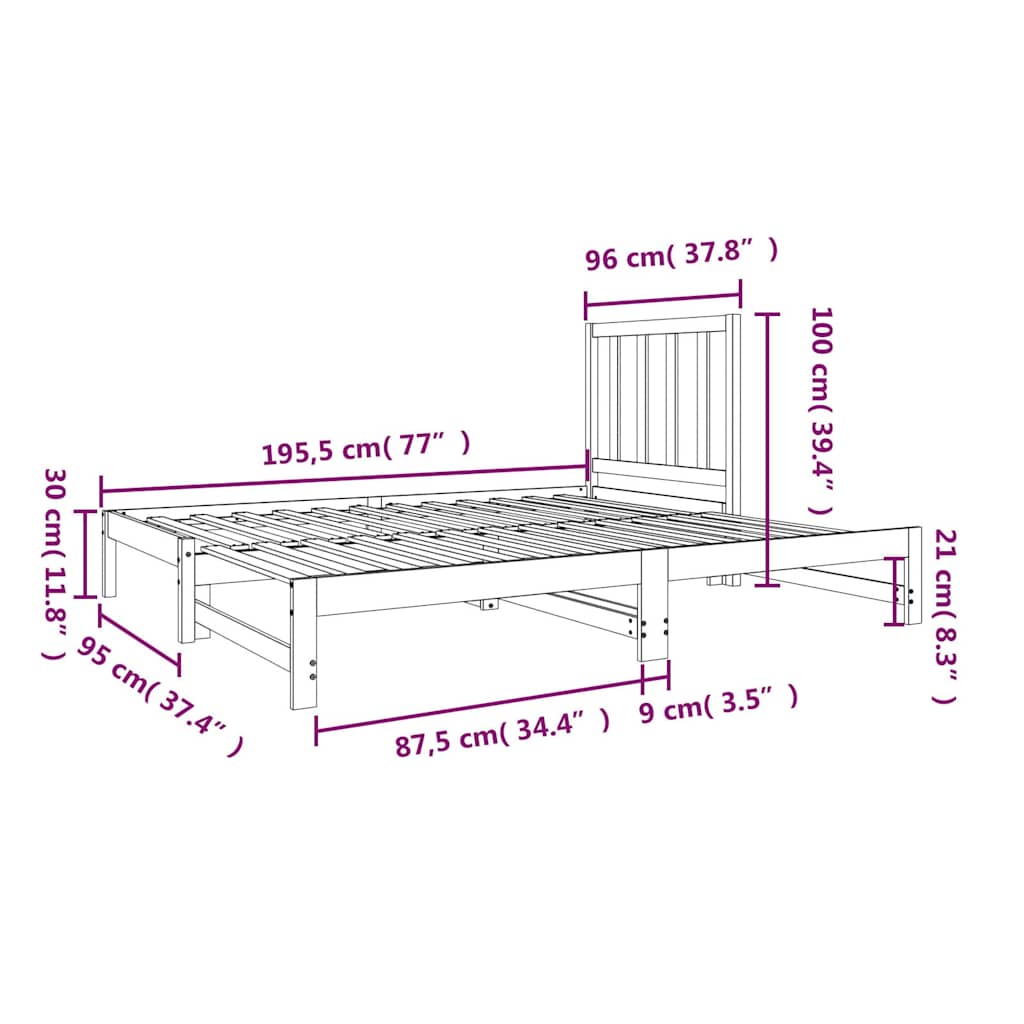 Dormeuse Estraibile 2x(90x190) cm Legno Massello di Pino