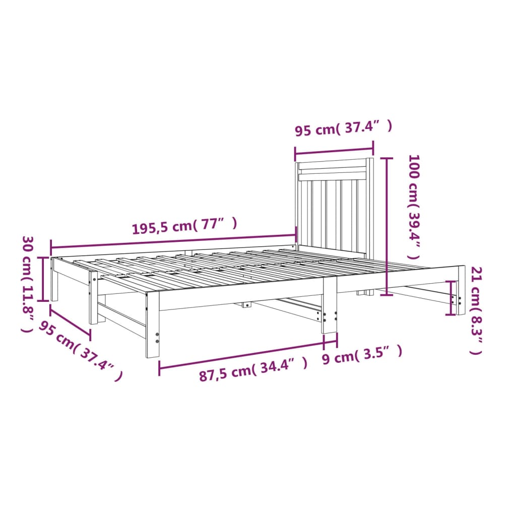 Dormeuse Estraibile 2x(90x190) cm Legno Massello di Pino | homemem39