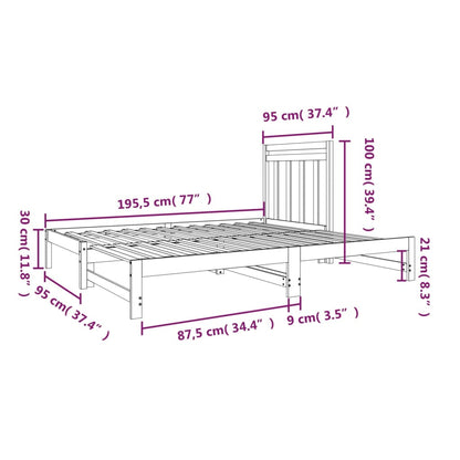 Dormeuse Estraibile 2x(90x190) cm Legno Massello di Pino | homemem39