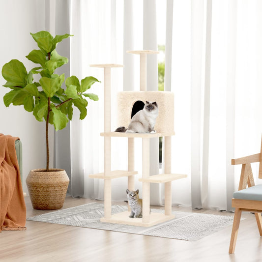 Albero per Gatti con Tiragraffi in Sisal Crema 144,5 cm - homemem39