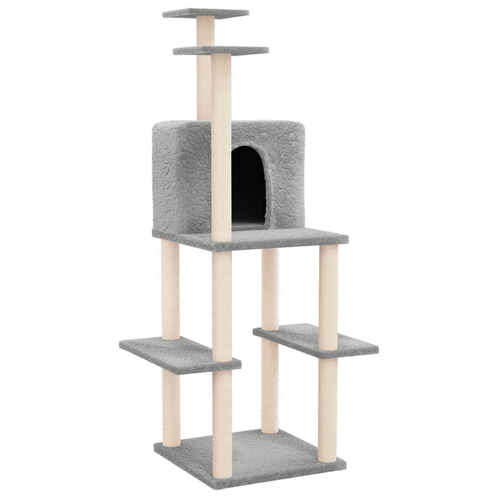 Albero per Gatti con Tiragraffi in Sisal Grigio Chiaro 144,5 cm - homemem39