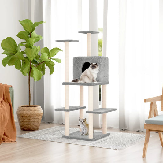 Albero per Gatti con Tiragraffi in Sisal Grigio Chiaro 144,5 cm - homemem39