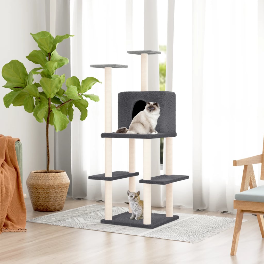 Albero per Gatti con Tiragraffi in Sisal Grigio Scuro 144,5 cm - homemem39