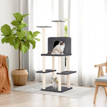 Albero per Gatti con Tiragraffi in Sisal Grigio Scuro 144,5 cm - homemem39