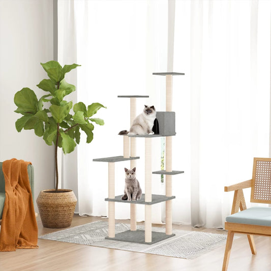Albero per Gatti con Tiragraffi in Sisal Grigio Chiaro 153 cm - homemem39
