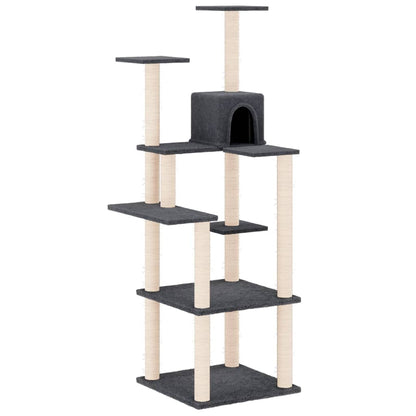 Albero per Gatti con Tiragraffi in Sisal Grigio Scuro 153 cm - homemem39