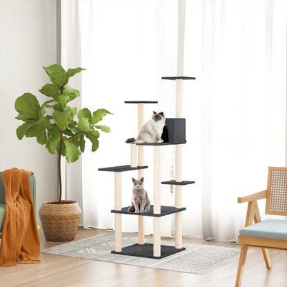 Albero per Gatti con Tiragraffi in Sisal Grigio Scuro 153 cm - homemem39