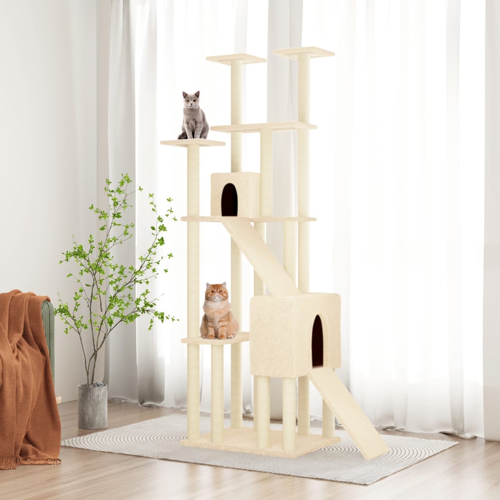 Albero per Gatti con Tiragraffi in Sisal Crema 190 cm | homemem39