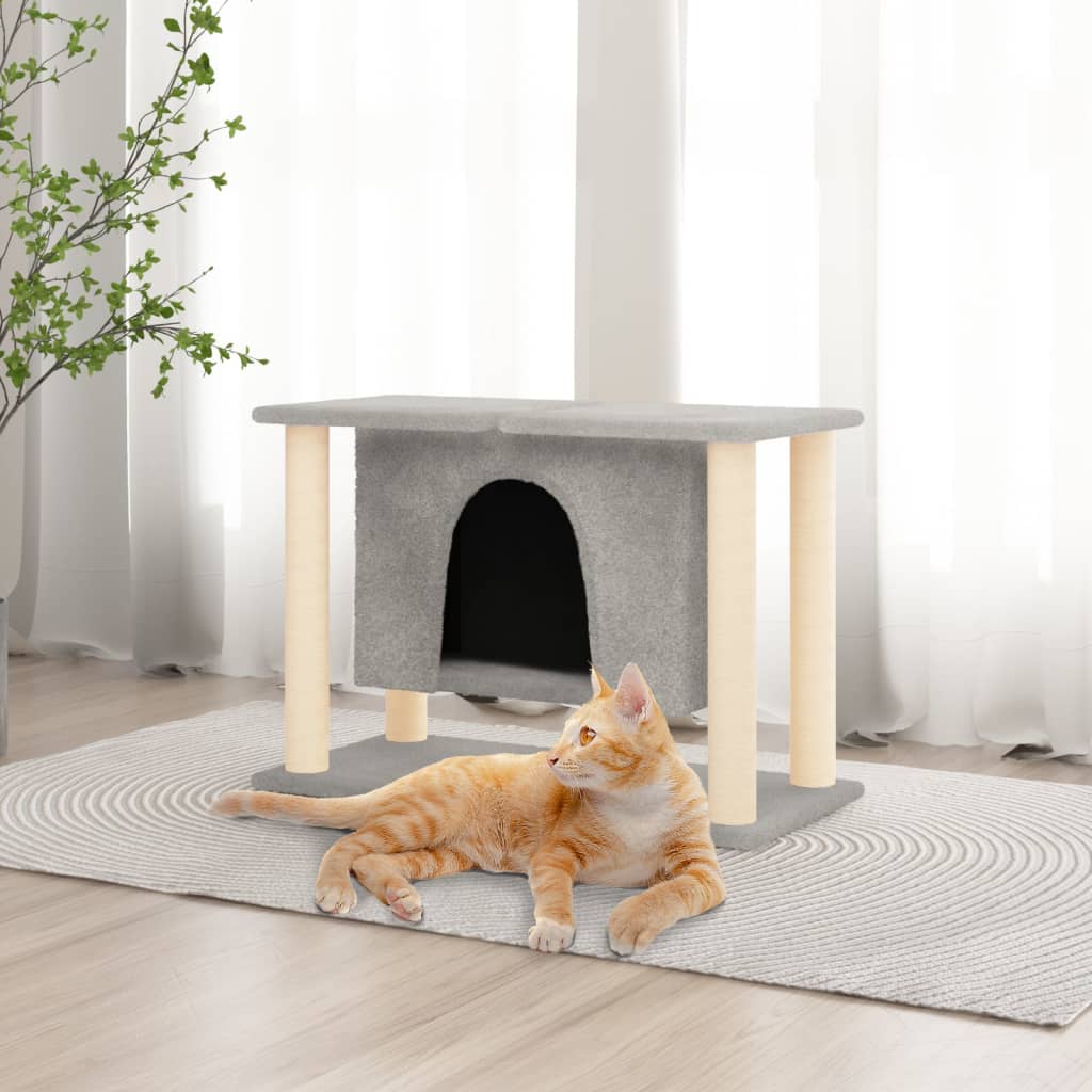 Albero per Gatti con Tiragraffi in Sisal Grigio Chiaro 50 cm - homemem39