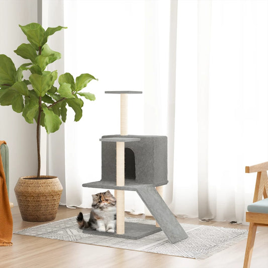 Albero per Gatti con Tiragraffi in Sisal Grigio Chiaro 109 cm - homemem39