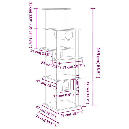 Albero per Gatti con Tiragraffi in Sisal Grigio Scuro 169 cm | homemem39