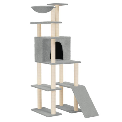 Albero per Gatti con Tiragraffi in Sisal Grigio Chiaro 166 cm - homemem39