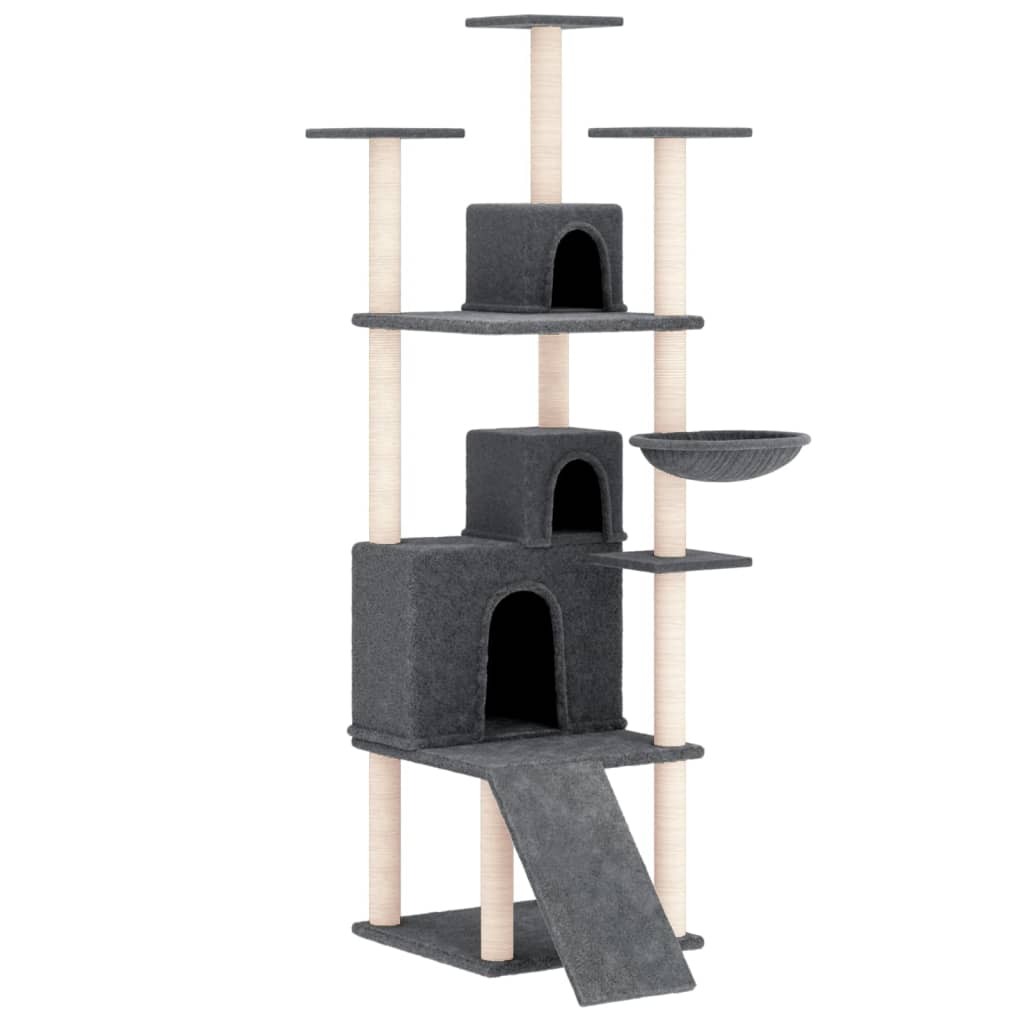 Albero per Gatti con Tiragraffi in Sisal Grigio Scuro 175 cm | homemem39