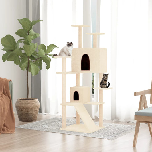Albero per Gatti con Tiragraffi in Sisal Crema 153 cm - homemem39