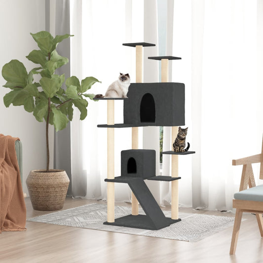 Albero per Gatti con Tiragraffi in Sisal Grigio Scuro 153 cm - homemem39