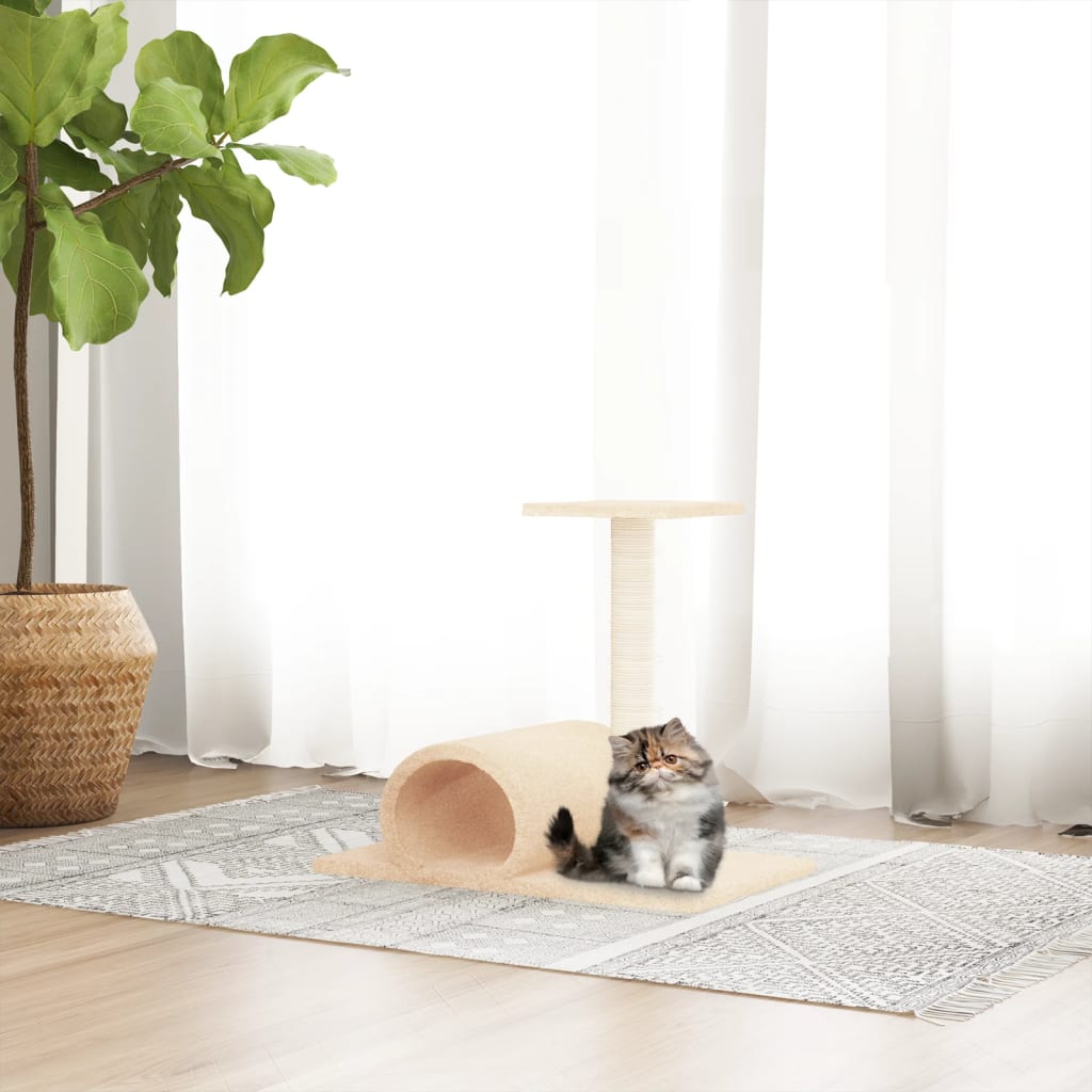 Palo Tiragraffi per Gatti con Tunnel Crema 60x34,5x50 cm | homemem39
