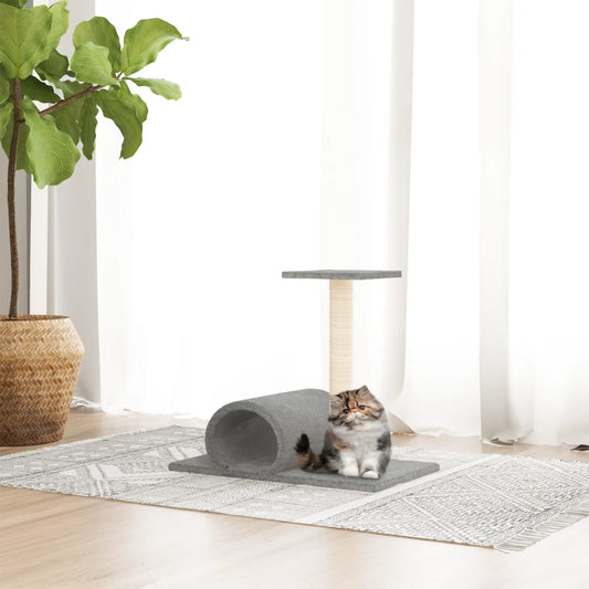 Palo Tiragraffi per Gatti con Tunnel Grigio Chiaro 60x34,5x50cm - homemem39