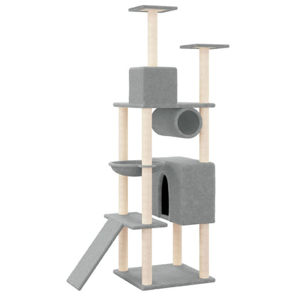 Albero per Gatti con Tiragraffi in Sisal Grigio Chiaro 168 cm - homemem39
