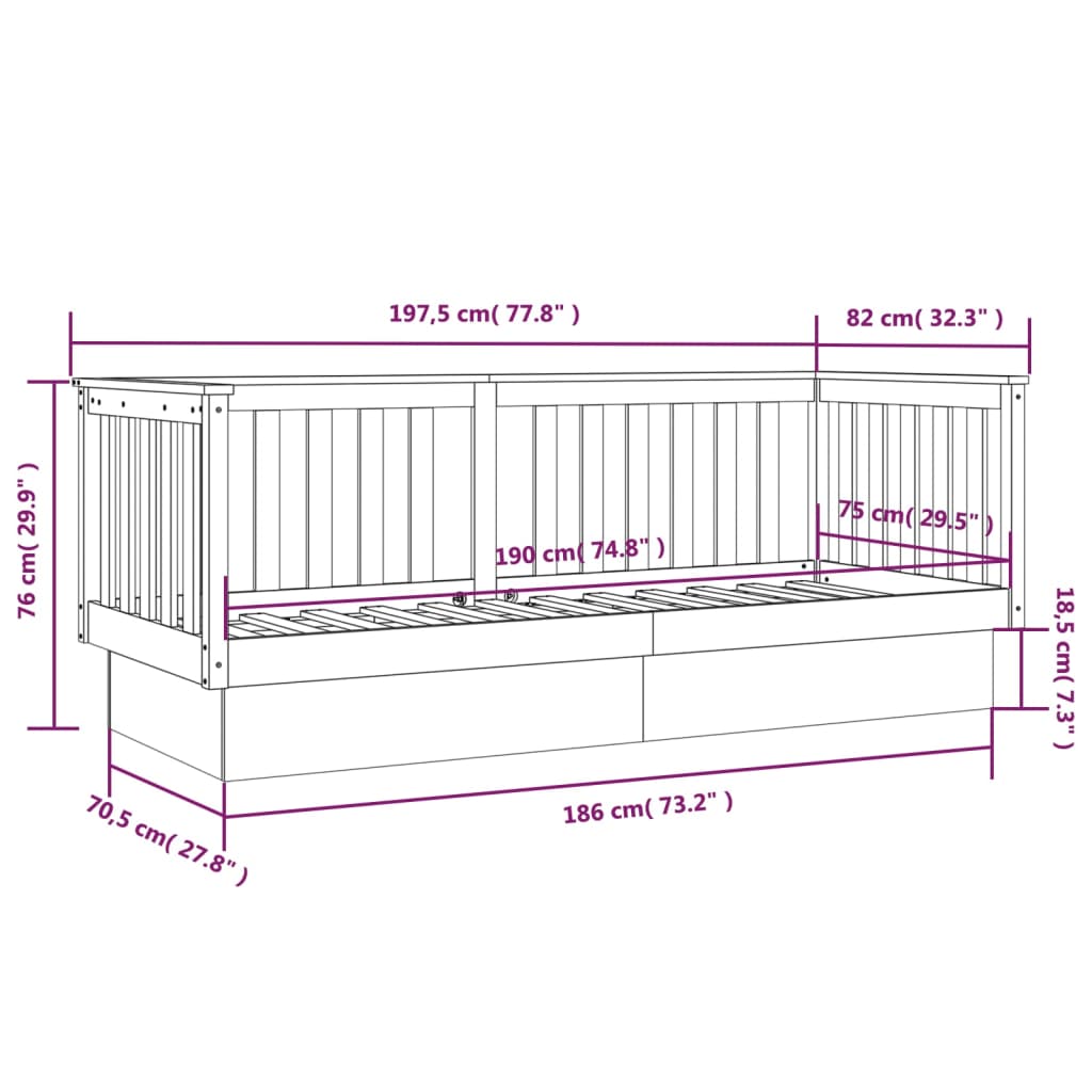 Dormeuse Marrone Ambra 75x190 cm in Legno Massello di Pino - homemem39