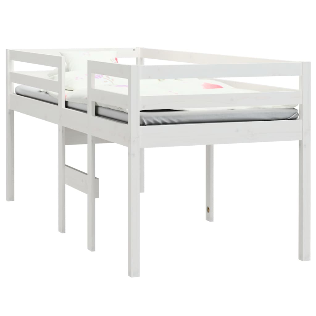 Letto a Soppalco Bianco 90x200 cm in Legno Massello di Pino - homemem39