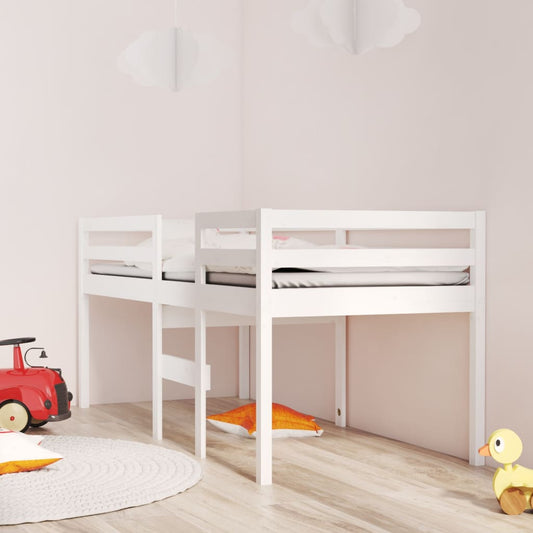 Letto a Soppalco Bianco 90x200 cm in Legno Massello di Pino - homemem39