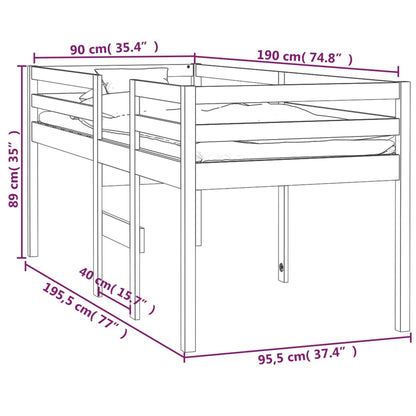 Letto a Soppalco 90x190 cm in Legno Massello di Pino - homemem39