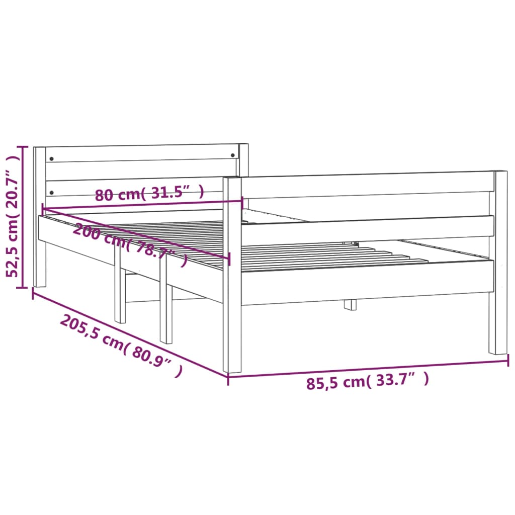 Giroletto senza Materasso Bianco 80x200 cm Legno Massello Pino | homemem39