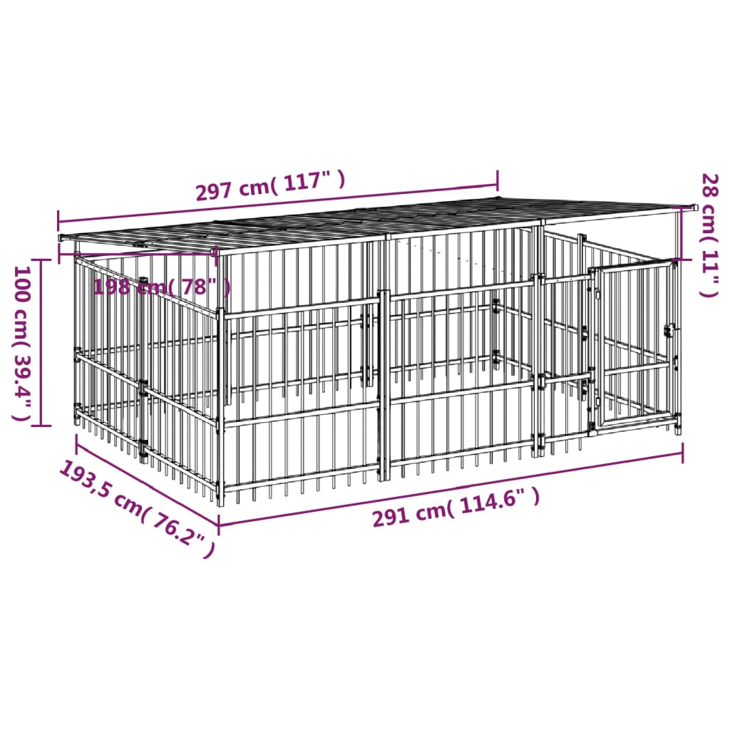 Gabbia per Cani da Esterno con Tetto in Acciaio 5,63 m² | homemem39