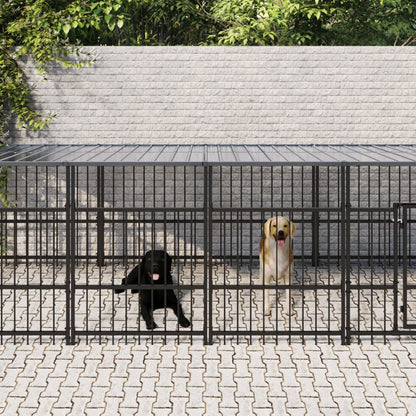 Gabbia per Cani da Esterno con Tetto in Acciaio 9,38 m² | homemem39