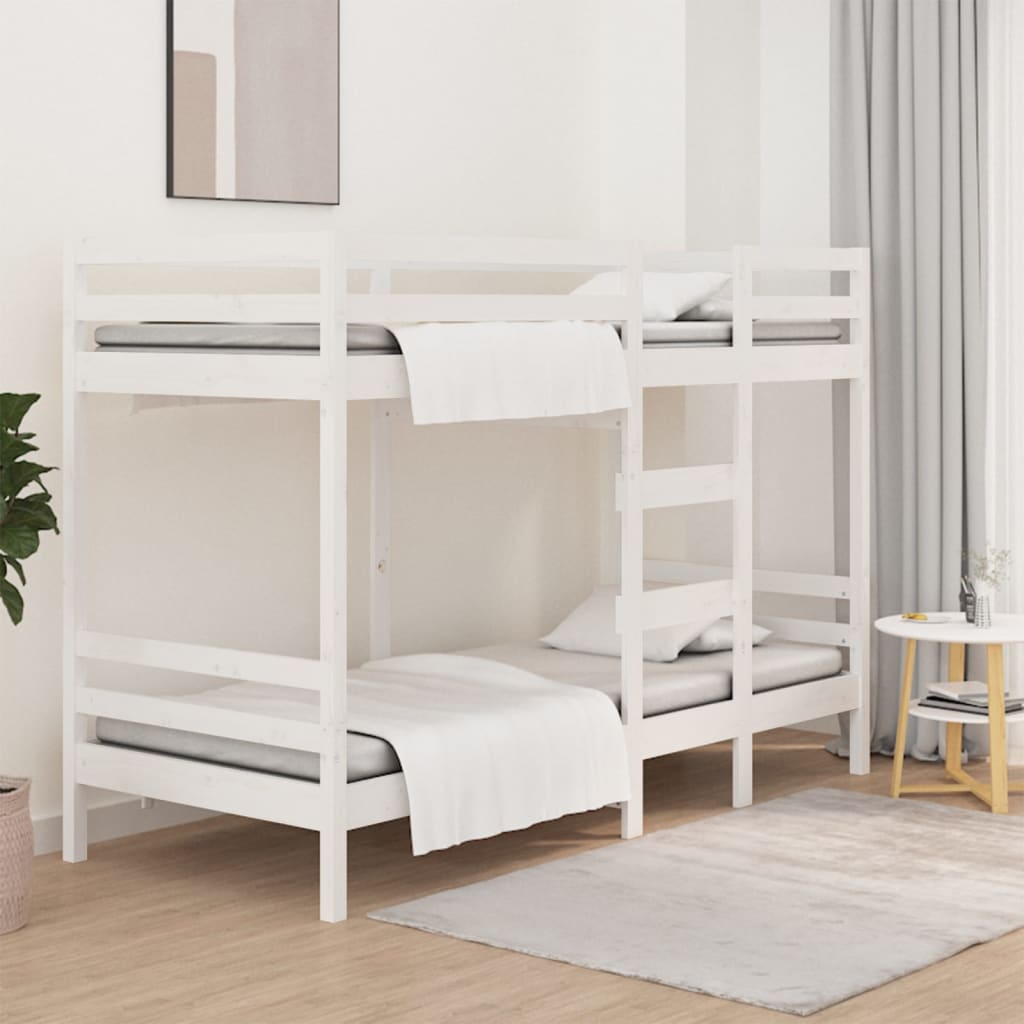Letto a Castello Bianco 80x200 cm in Legno Massello di Pino | homemem39