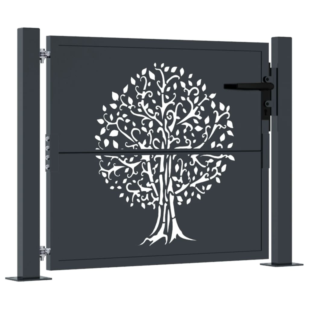 Cancello da giardino antracite 100x75 cm in acciaio con design ad albero | homemem39