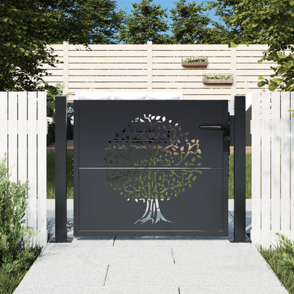 Cancello da giardino antracite 100x75 cm in acciaio con design ad albero | homemem39