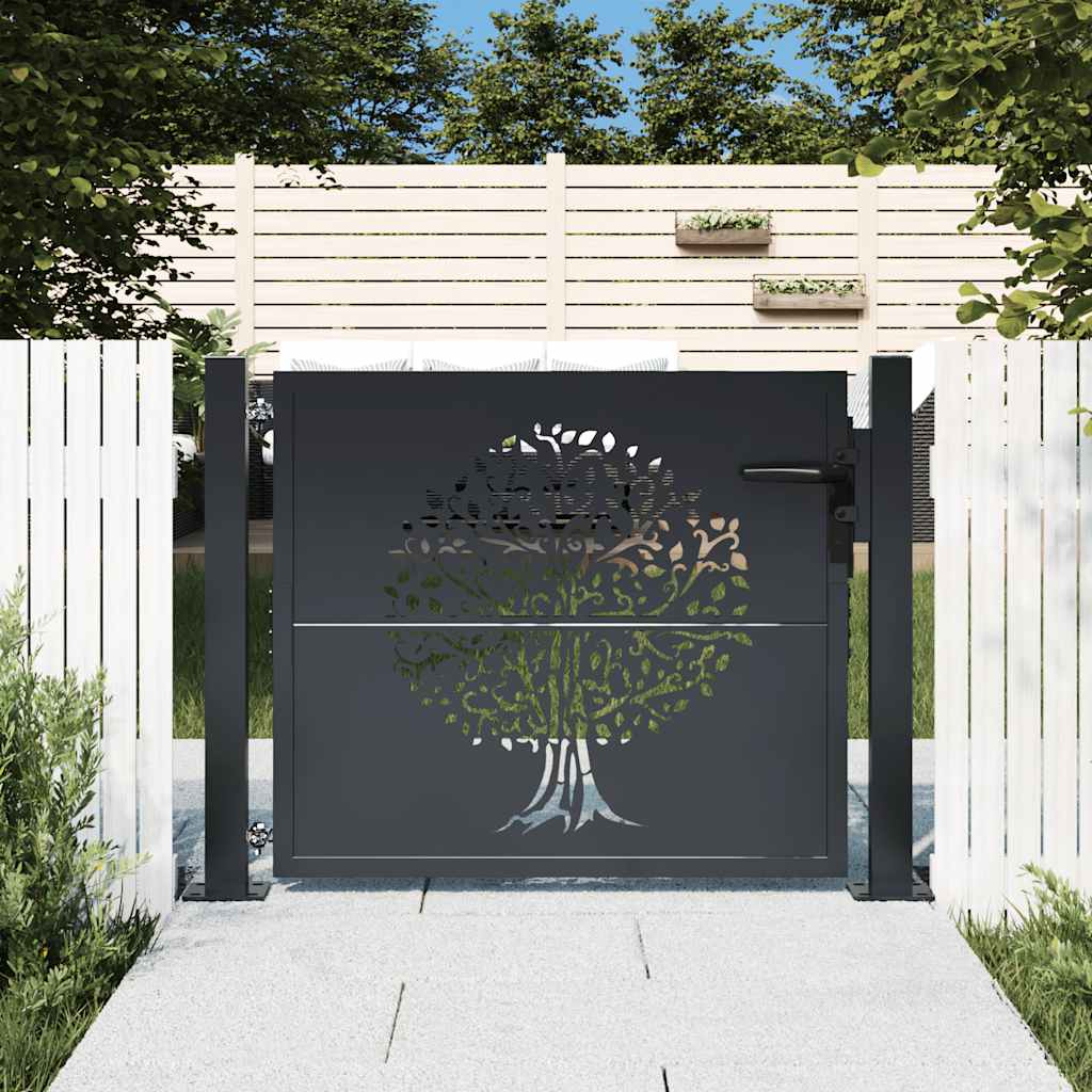 Cancello da giardino antracite 100x100 cm in acciaio con design ad albero | homemem39