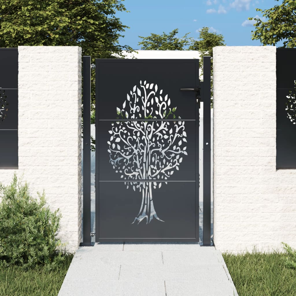 Cancello da giardino antracite 100x125 cm in acciaio con design ad albero | homemem39