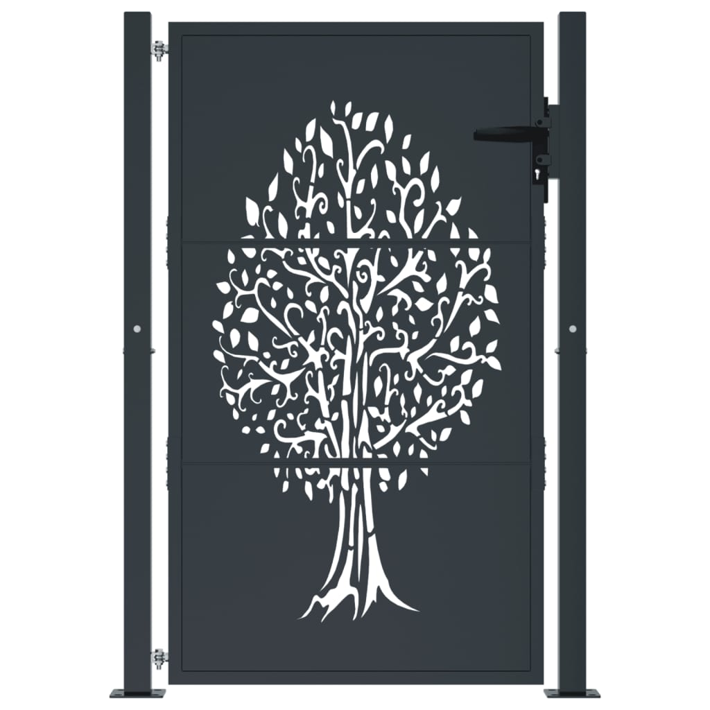 Cancello da giardino antracite 100x150 cm in acciaio con design ad albero | homemem39
