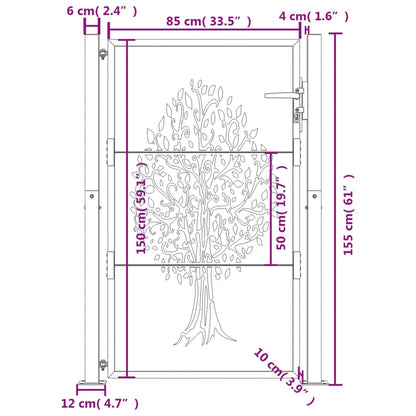 Cancello da giardino antracite 100x150 cm in acciaio con design ad albero | homemem39