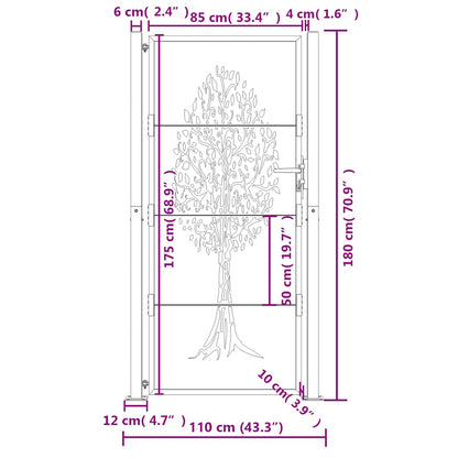 Cancello da giardino antracite 100x175 cm in acciaio con design ad albero | homemem39
