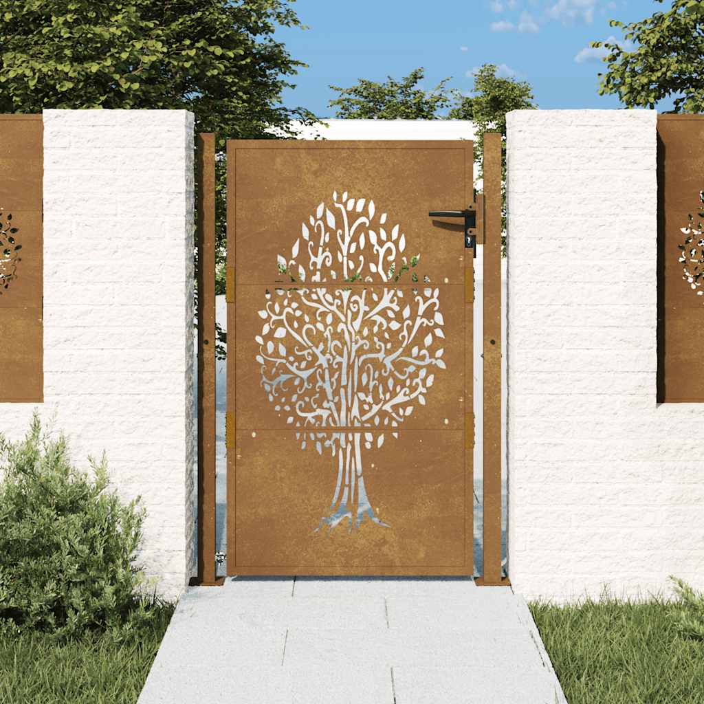 Cancello da giardino 100x125 cm in acciaio Corten con design ad albero | homemem39