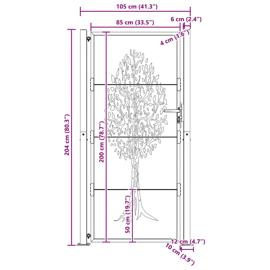 Cancello da giardino 100x200 cm in acciaio Corten con design ad albero | homemem39