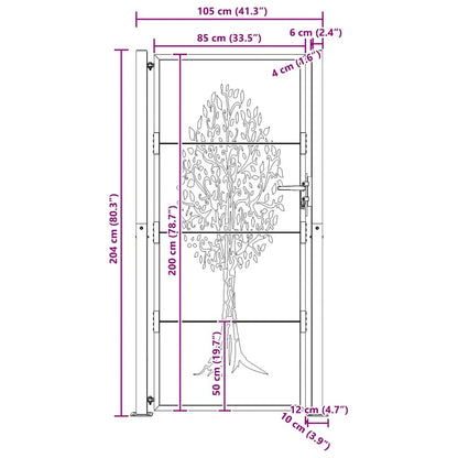 Cancello da giardino 100x200 cm in acciaio Corten con design ad albero | homemem39