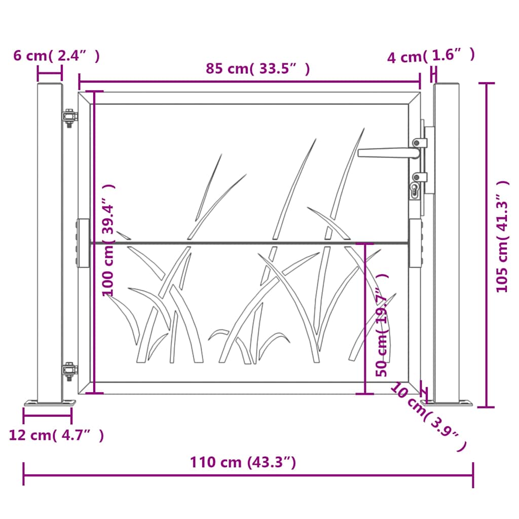 Cancello da giardino antracite 100x100 cm in acciaio design erba | homemem39