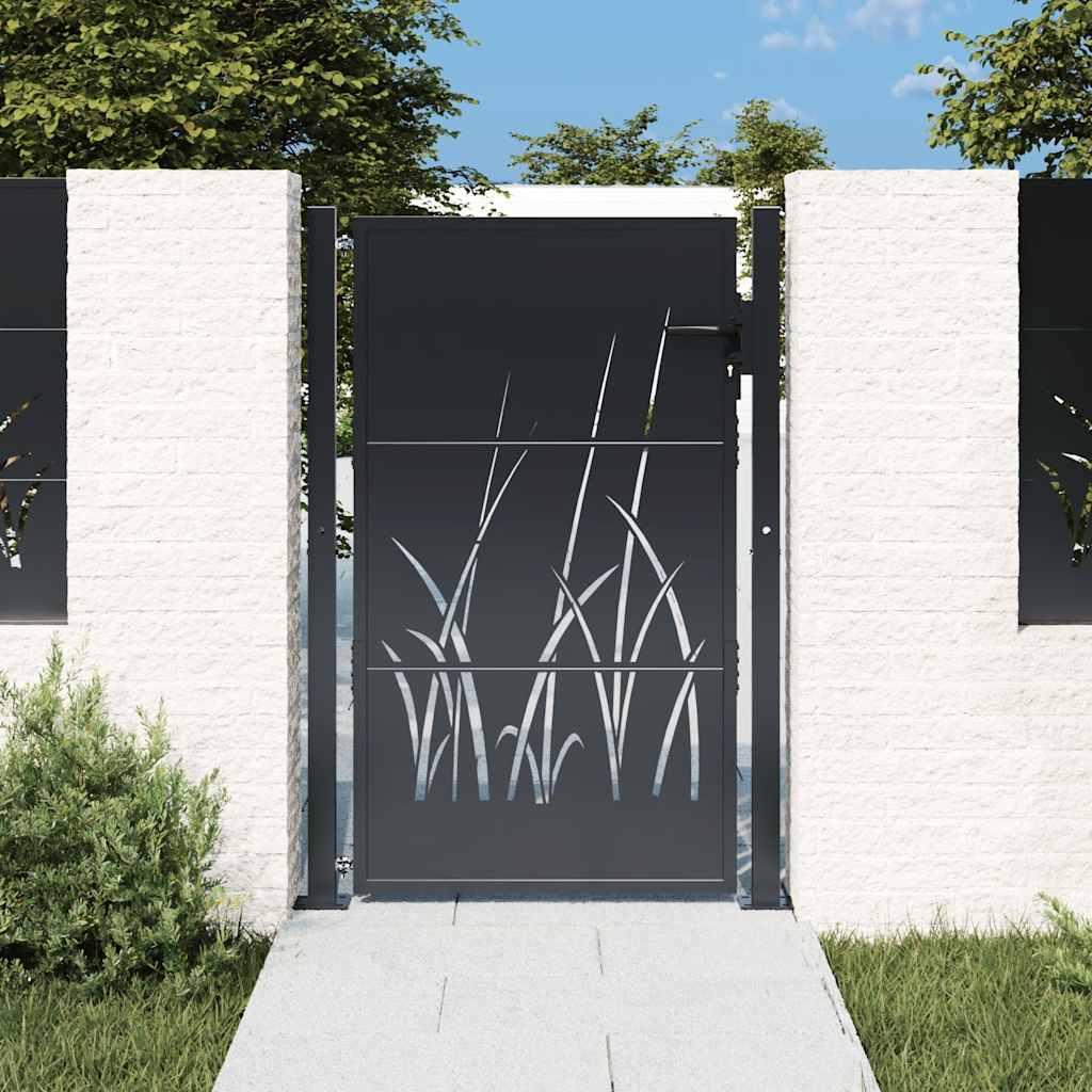 Cancello da giardino antracite 100x125 cm in acciaio design erba | homemem39