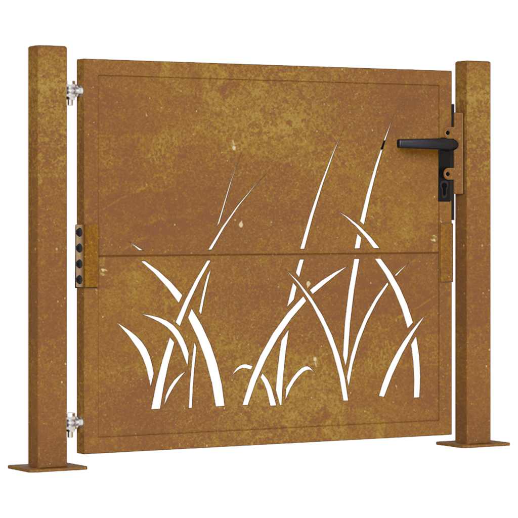 Cancello da giardino 100x75 cm in acciaio Corten con design erba | homemem39