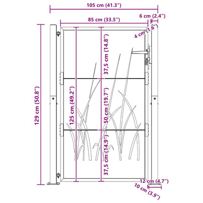 Cancello da giardino 100x125 cm in acciaio Corten con design erba | homemem39